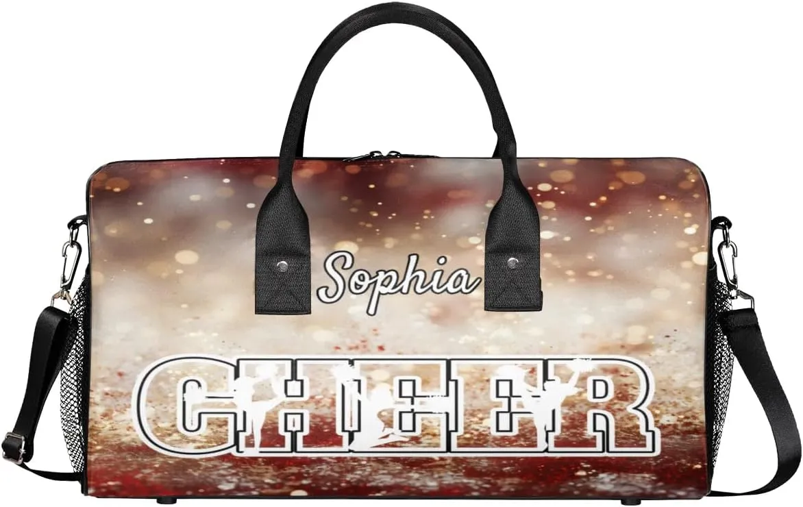 Personalized Cheer Bags for Cheerleaders, Custom Name Sport Duffel Bag Gym Bag Travel Duffle Bag Overnight Weekender Bag Glitters