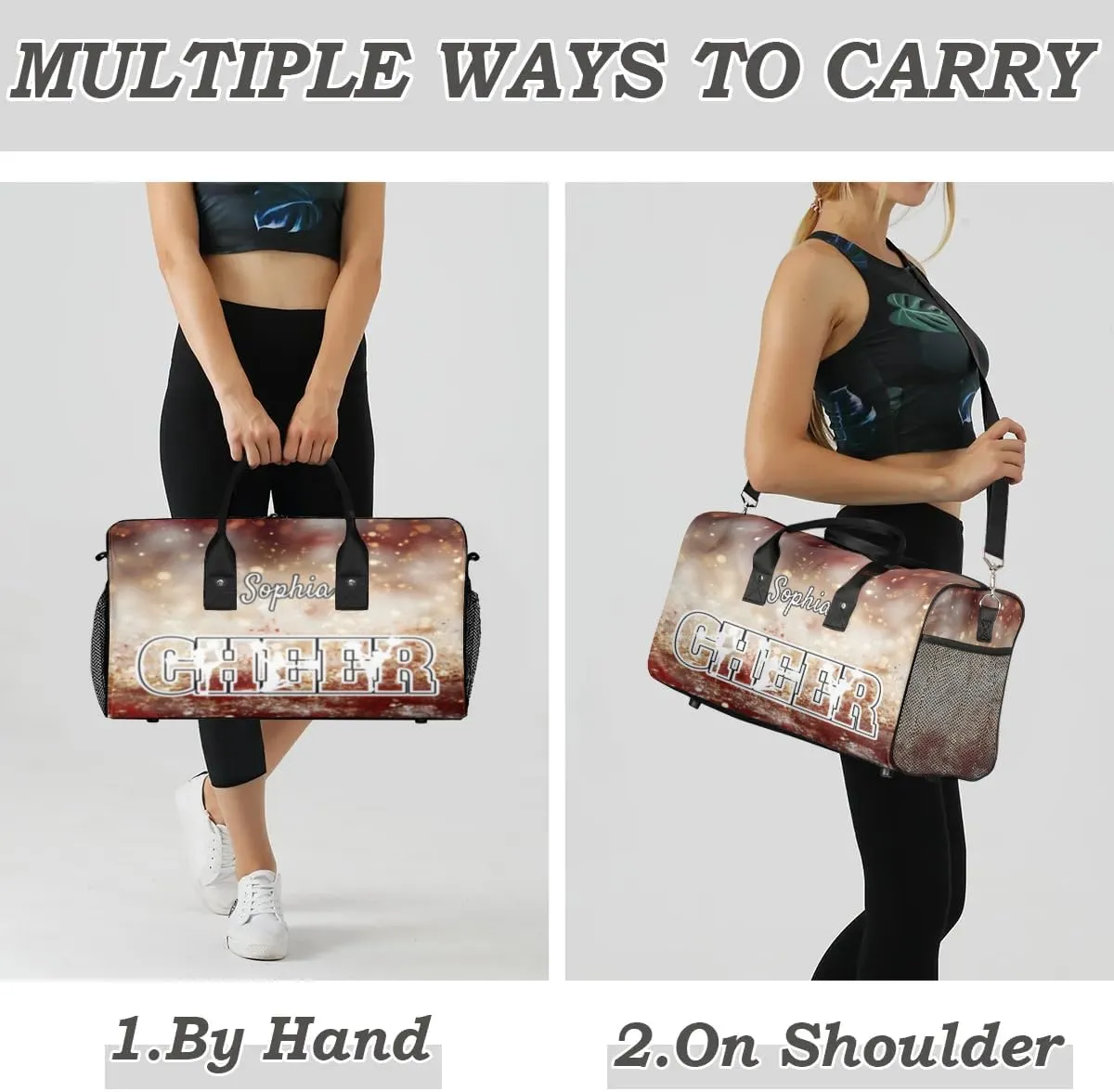 Personalized Cheer Bags for Cheerleaders, Custom Name Sport Duffel Bag Gym Bag Travel Duffle Bag Overnight Weekender Bag Glitters