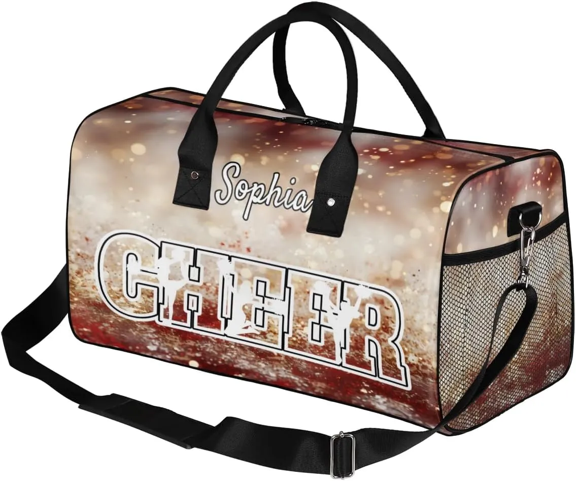 Personalized Cheer Bags for Cheerleaders, Custom Name Sport Duffel Bag Gym Bag Travel Duffle Bag Overnight Weekender Bag Glitters