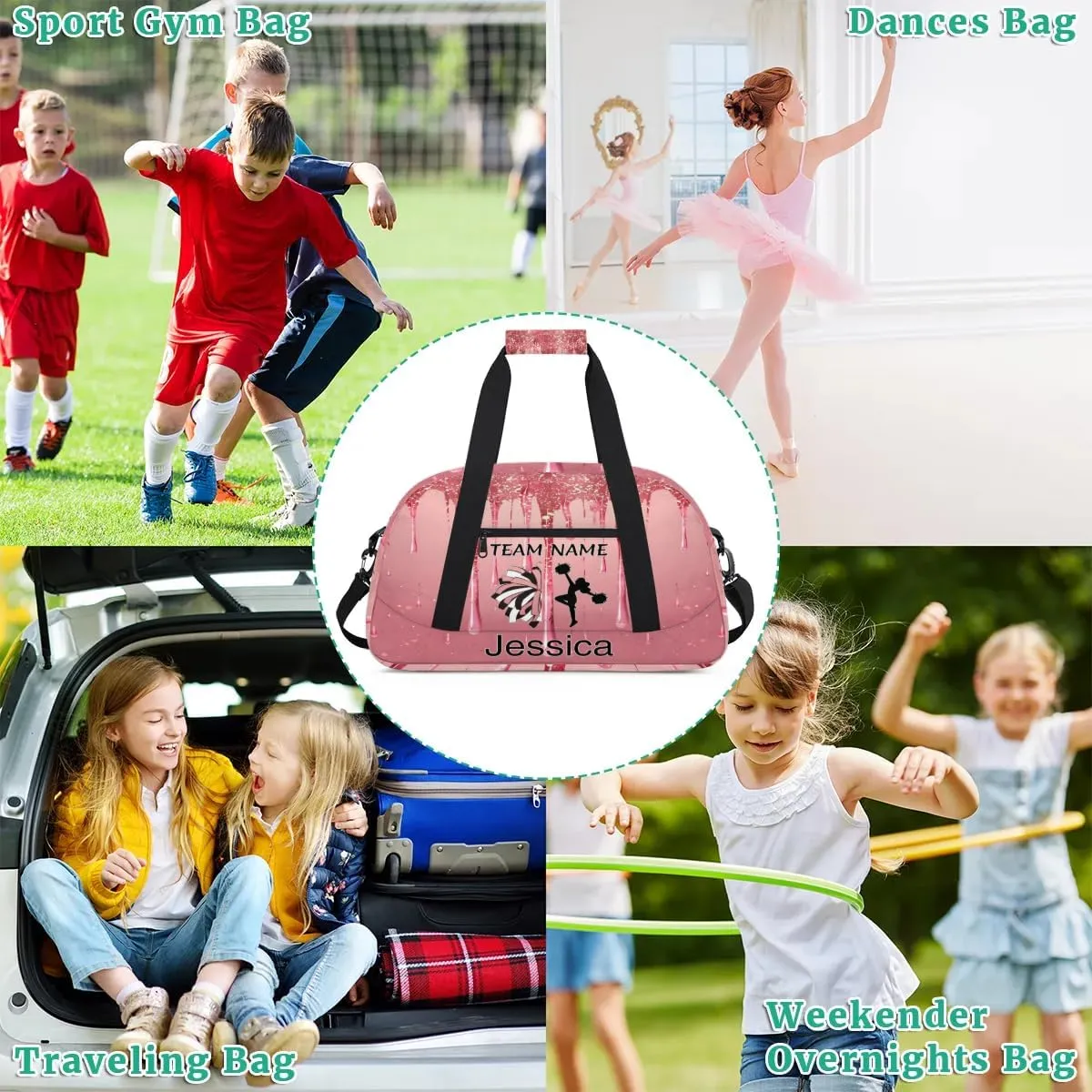 Personalized Cheer Duffle Bag for Cheerleaders, Custom Cheerleading Gym Bag for Women, Cheer Duffel Bag with Name Overnight Weekender Bags, Fluid