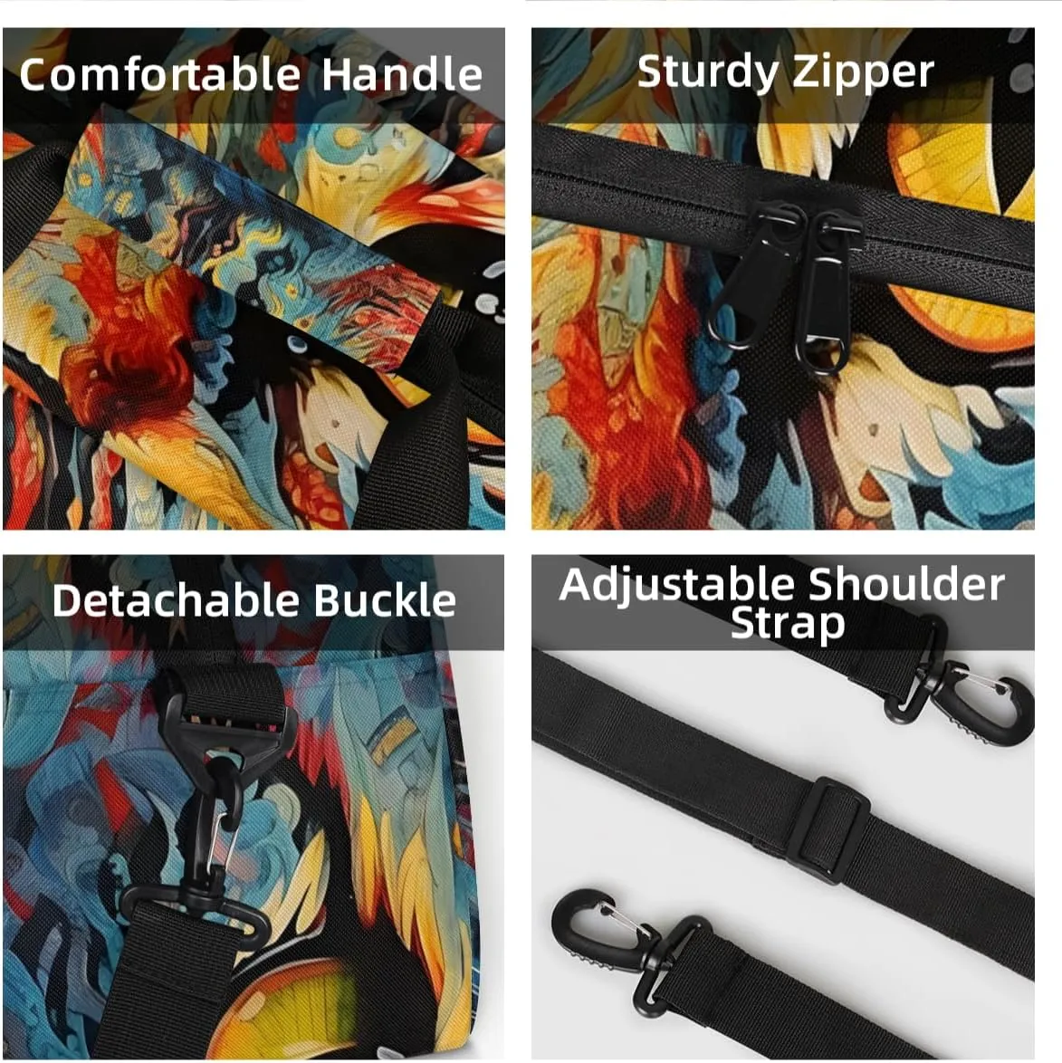 Personalized Custom Gym Bag for Women Men Carry on Bohemian Cat Travel Duffel Tote Oil Painting Print Overnight Workout Weekender Bag