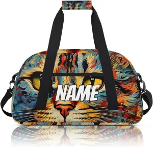 Personalized Custom Gym Bag for Women Men Carry on Bohemian Cat Travel Duffel Tote Oil Painting Print Overnight Workout Weekender Bag