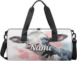 Personalized Dance Bag Gymnastics Sport Duffel Bag Custom Ballet Bags Overnight Weekender Bag Waterproof Cheerleader Bag, Black And White Cow Print