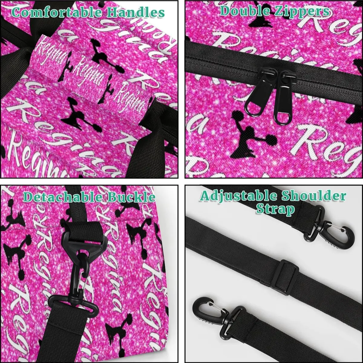 Personalized Dance Duffel Bags Custom Cheer Bag with Name for Sport Events Cheerleader Bag Customized Travel Gym Bag Overnight Weekender Carry-on Bag, Pink Glitter
