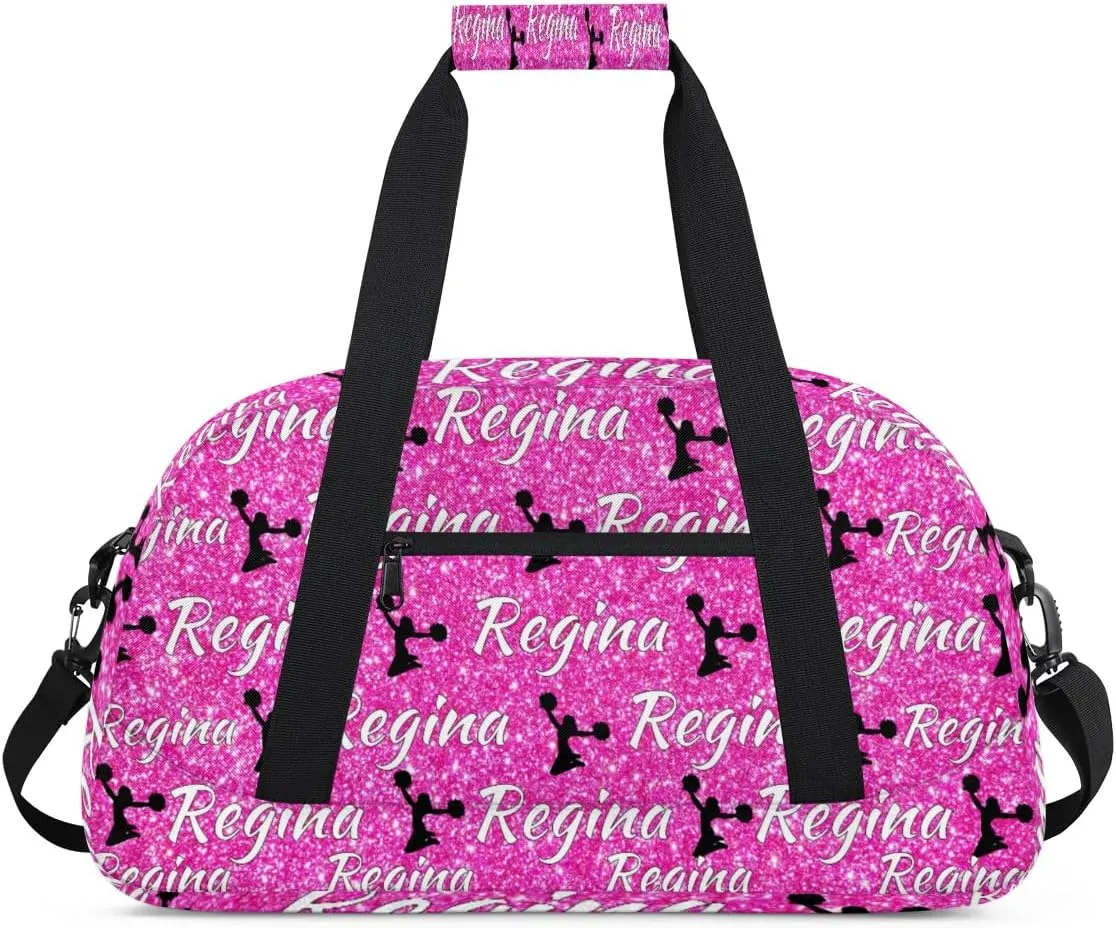 Personalized Dance Duffel Bags Custom Cheer Bag with Name for Sport Events Cheerleader Bag Customized Travel Gym Bag Overnight Weekender Carry-on Bag, Pink Glitter