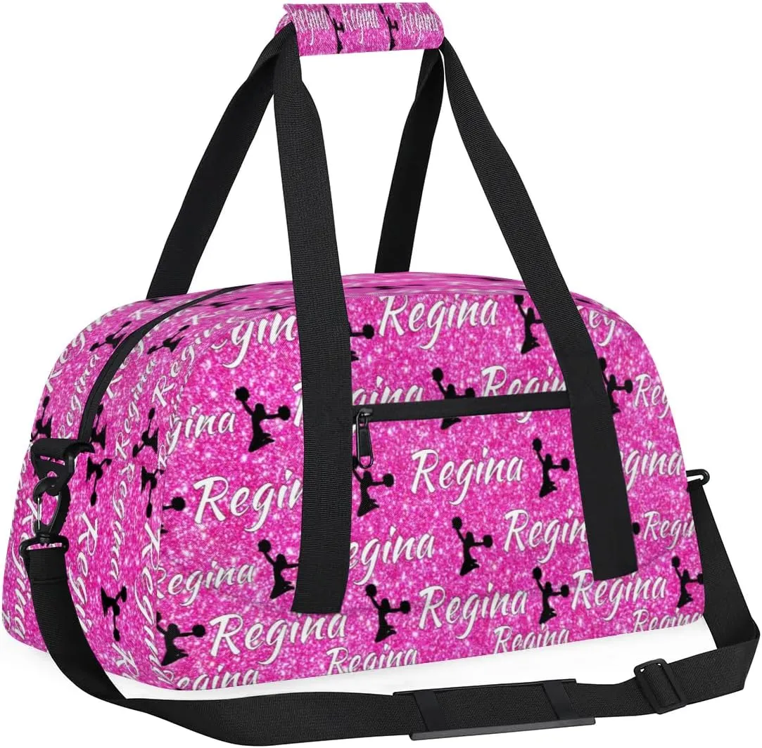 Personalized Dance Duffel Bags Custom Cheer Bag with Name for Sport Events Cheerleader Bag Customized Travel Gym Bag Overnight Weekender Carry-on Bag, Pink Glitter