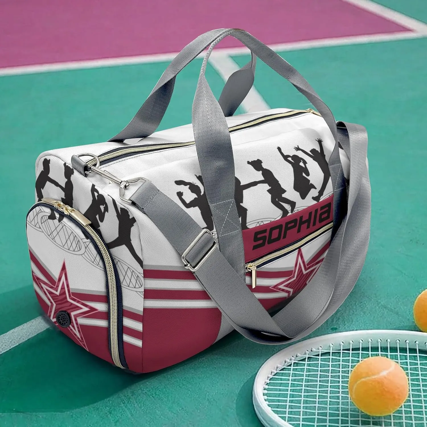 Personalized Name Duffel Bag Jumping Trampoline Red Athlete Multi-Function Travel Bag From Gym to Getaway: Multi-Purpose Travel Bags