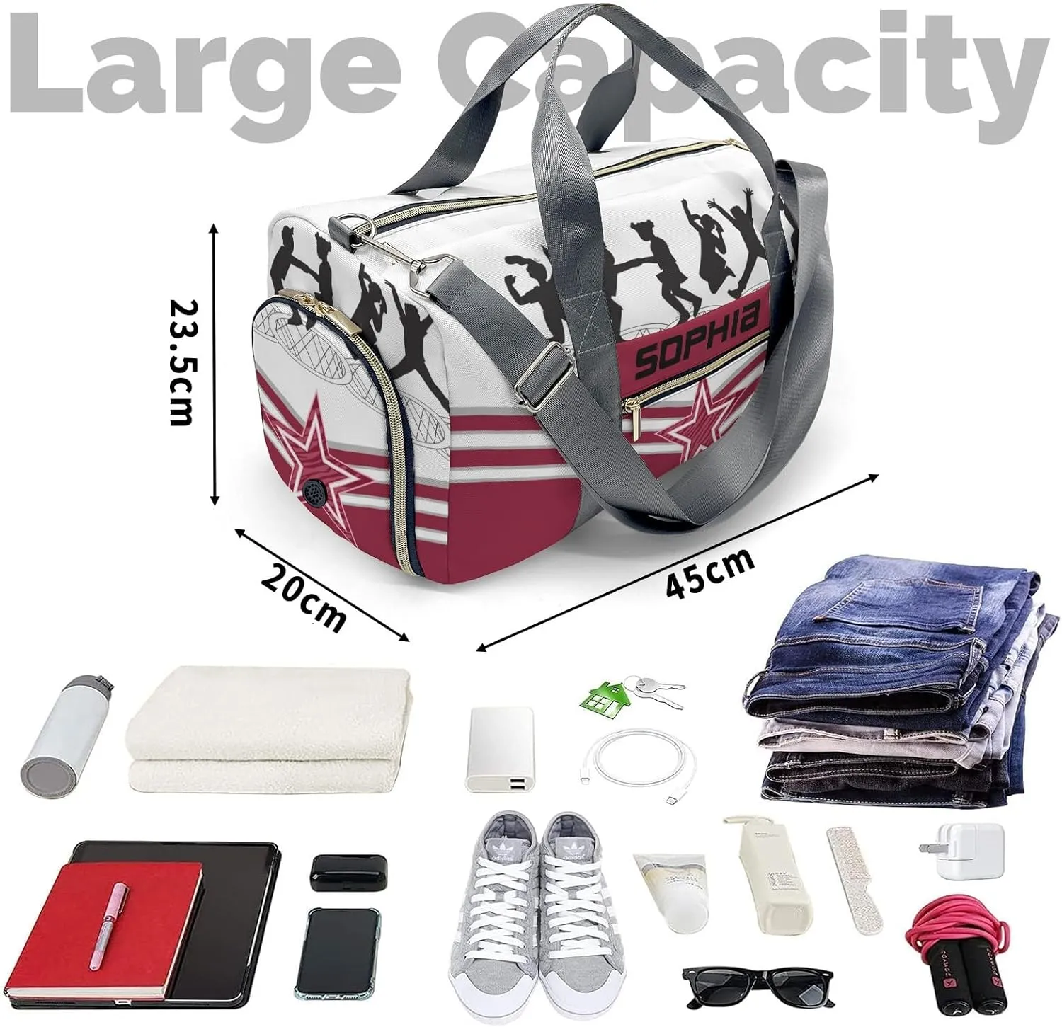 Personalized Name Duffel Bag Jumping Trampoline Red Athlete Multi-Function Travel Bag From Gym to Getaway: Multi-Purpose Travel Bags