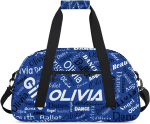 Personalized Name Gym Duffel Overnight Bag, Custom Ballet Dance Bag Weekender Duffel Bags for Travel, Cobalt Blue