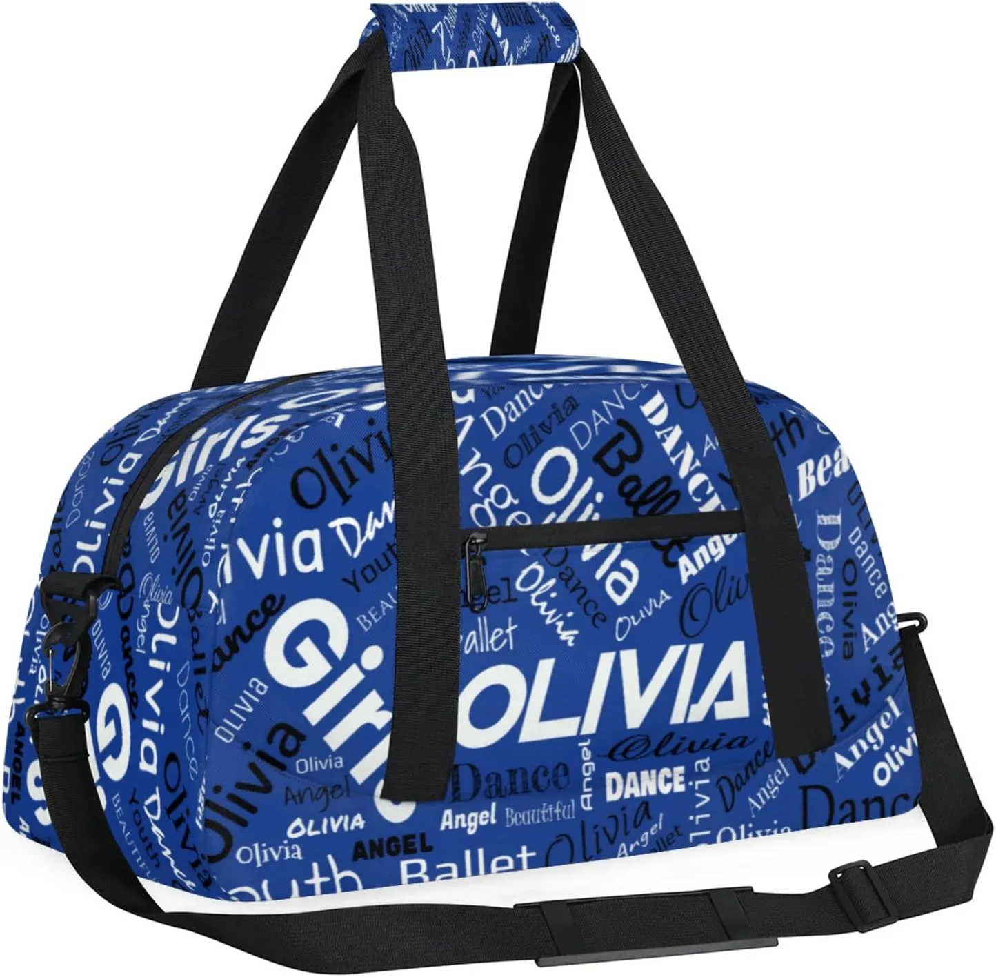 Personalized Name Gym Duffel Overnight Bag, Custom Ballet Dance Bag Weekender Duffel Bags for Travel, Cobalt Blue