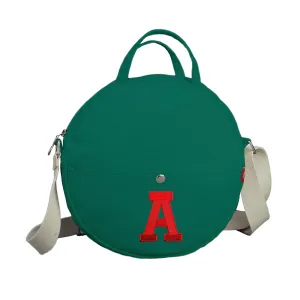 Personalized Round Canvas Crossbody Bag Embroidered Custom Initial Letter Name Purse Green Circle Messenger Monogrammed Shoulder Bag Gift