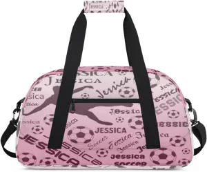 Personalized Soccer Sports Duffel Bag for Women, Custom Travel Gym Bags Birthday Gifts with Your Name, Cheer Dance Overnight Weekender Bag Dark Pink Gradient