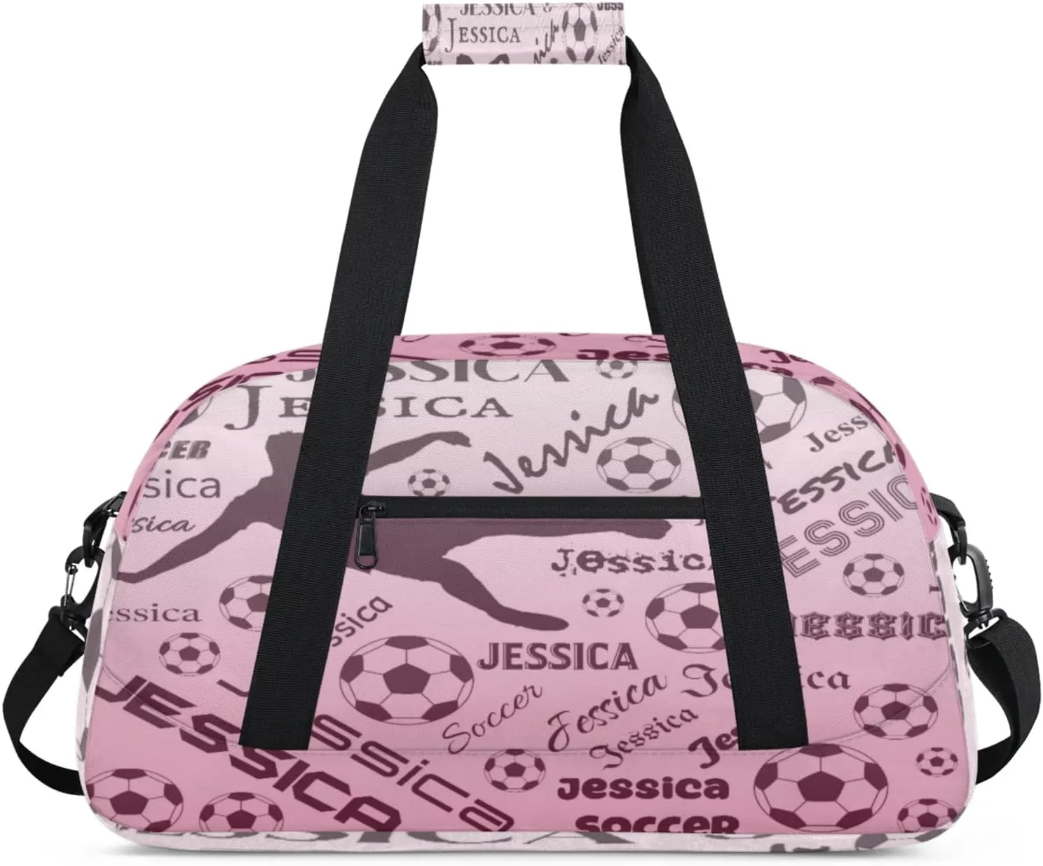 Personalized Soccer Sports Duffel Bag for Women, Custom Travel Gym Bags Birthday Gifts with Your Name, Cheer Dance Overnight Weekender Bag Dark Pink Gradient