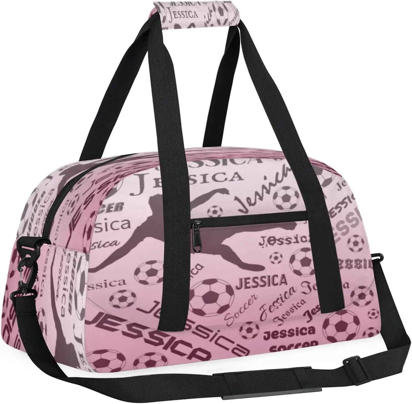 Personalized Soccer Sports Duffel Bag for Women, Custom Travel Gym Bags Birthday Gifts with Your Name, Cheer Dance Overnight Weekender Bag Dark Pink Gradient