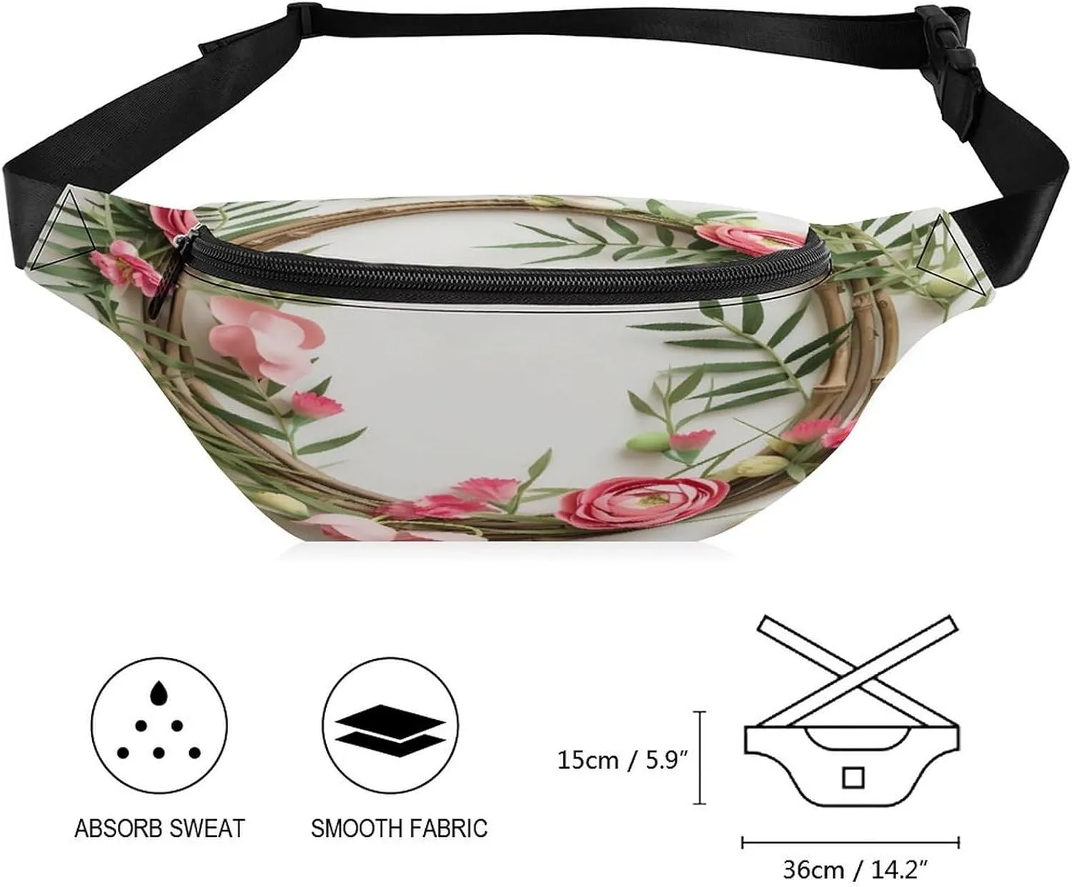 Personalized Waist Packs with Adjustable Strap,Handmade Garland CrossBody Fanny Pack Casual Bag for Travel Sports Running Hiking