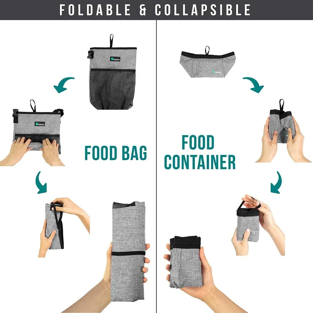 PetAmi Travel Dog Food Bag Pet Collapsible Dog Bowls Set, Dog Kibble Bag, Pet Food Water Bowls for Dogs Cats, Foldable Waterproof Dog Camping Bowls Cup Dish Accessories for Hiking, Heather Gray