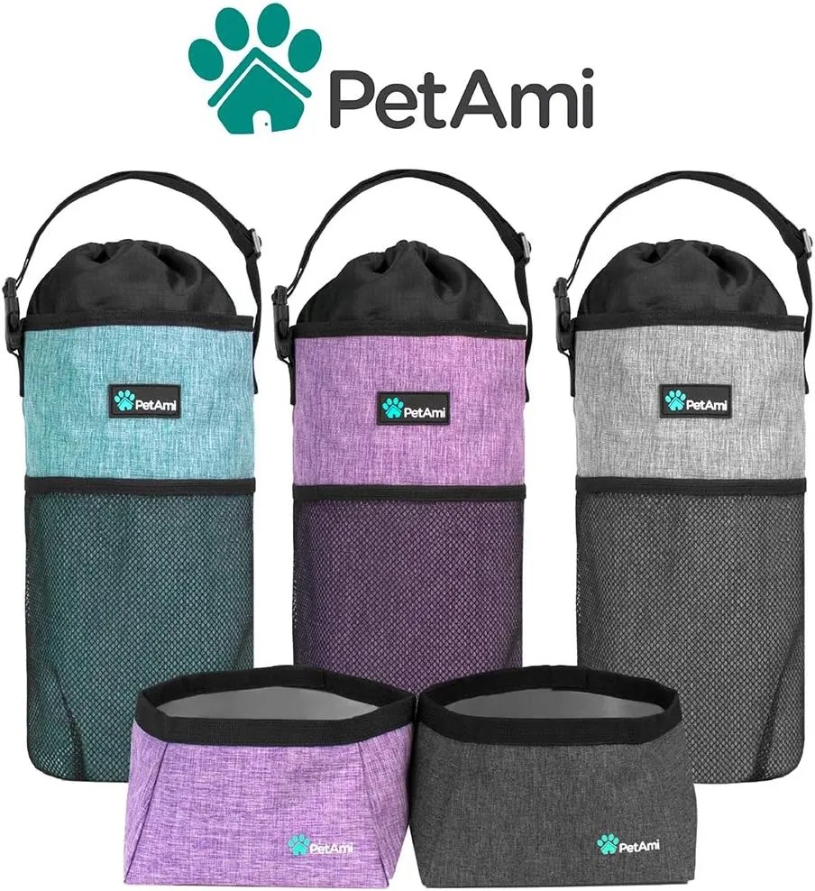 PetAmi Travel Dog Food Bag Pet Collapsible Dog Bowls Set, Dog Kibble Bag, Pet Food Water Bowls for Dogs Cats, Foldable Waterproof Dog Camping Bowls Cup Dish Accessories for Hiking, Heather Gray