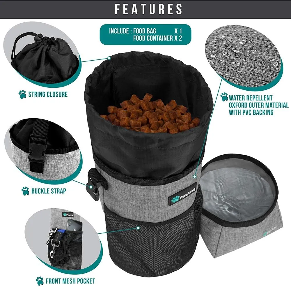 PetAmi Travel Dog Food Bag Pet Collapsible Dog Bowls Set, Dog Kibble Bag, Pet Food Water Bowls for Dogs Cats, Foldable Waterproof Dog Camping Bowls Cup Dish Accessories for Hiking, Heather Gray
