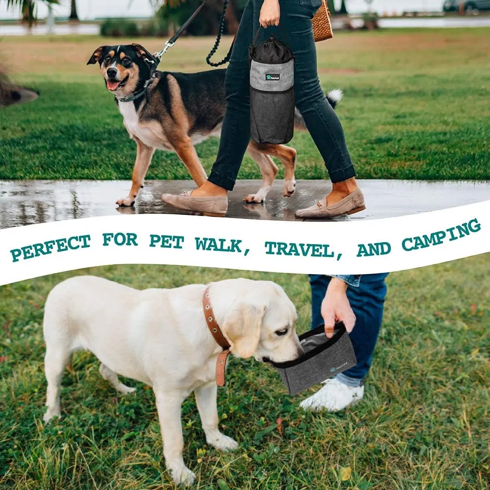 PetAmi Travel Dog Food Bag Pet Collapsible Dog Bowls Set, Dog Kibble Bag, Pet Food Water Bowls for Dogs Cats, Foldable Waterproof Dog Camping Bowls Cup Dish Accessories for Hiking, Heather Gray