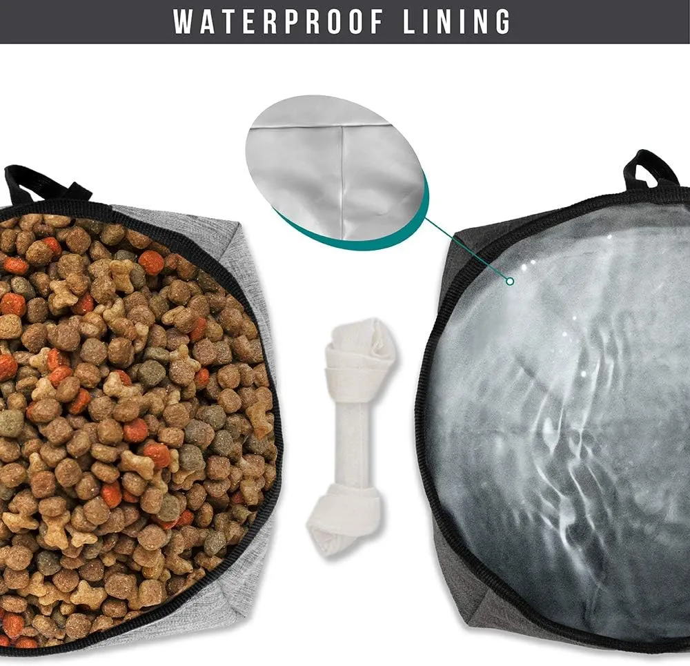 PetAmi Travel Dog Food Bag Pet Collapsible Dog Bowls Set, Dog Kibble Bag, Pet Food Water Bowls for Dogs Cats, Foldable Waterproof Dog Camping Bowls Cup Dish Accessories for Hiking, Heather Gray