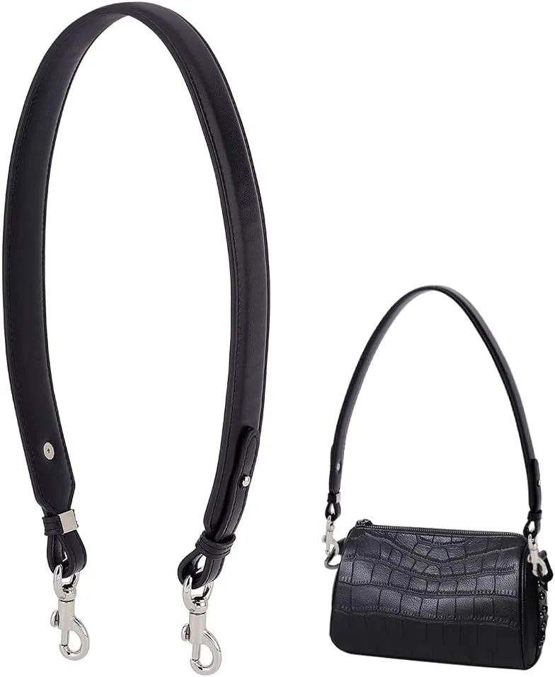 PH PandaHall Short Bag Strap, 28.5 Inch (72.5cm) Purse Strap 1.4 Inch Wide Leather Replacement Shoulder Strap with Sliver Metal Clasps for Women DIY Underarm Bag Crossbody Shoulder Bag Handbag, Black