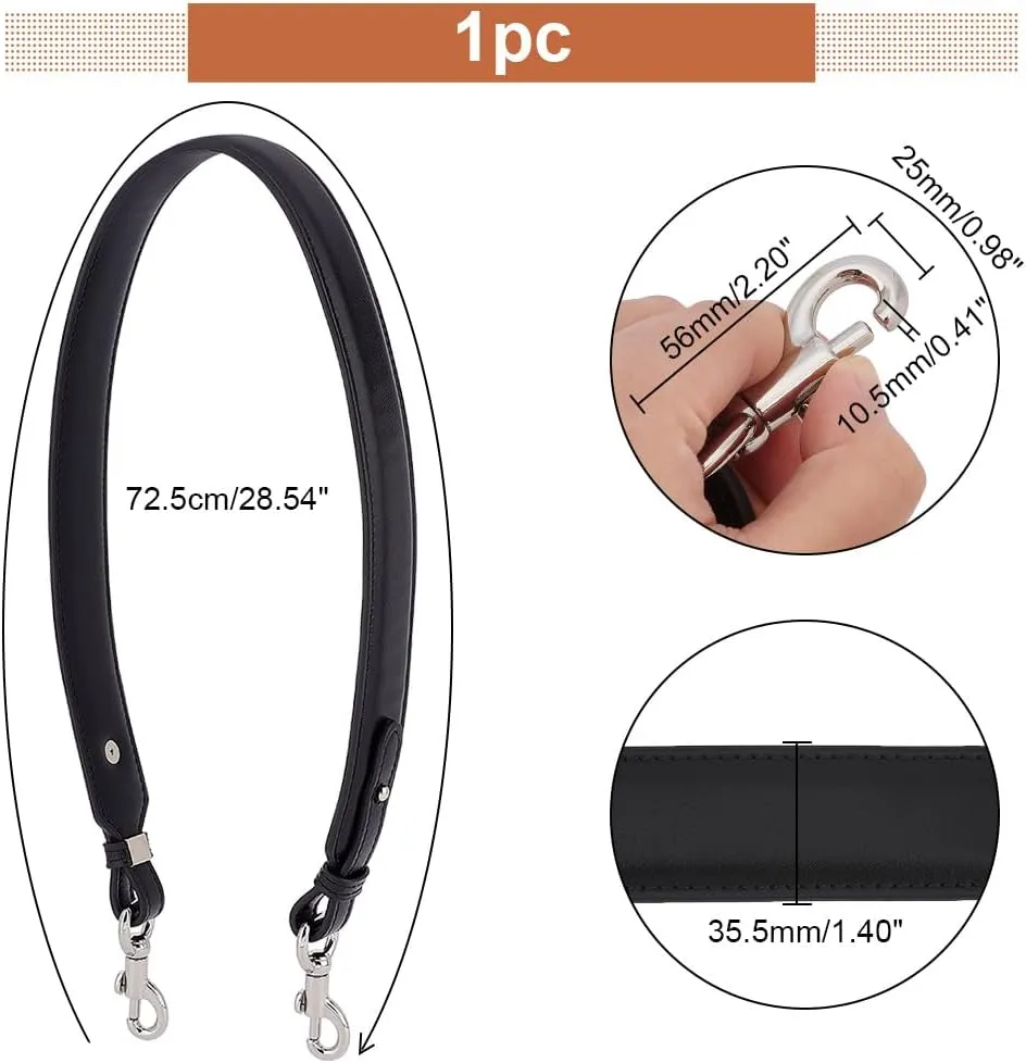 PH PandaHall Short Bag Strap, 28.5 Inch (72.5cm) Purse Strap 1.4 Inch Wide Leather Replacement Shoulder Strap with Sliver Metal Clasps for Women DIY Underarm Bag Crossbody Shoulder Bag Handbag, Black