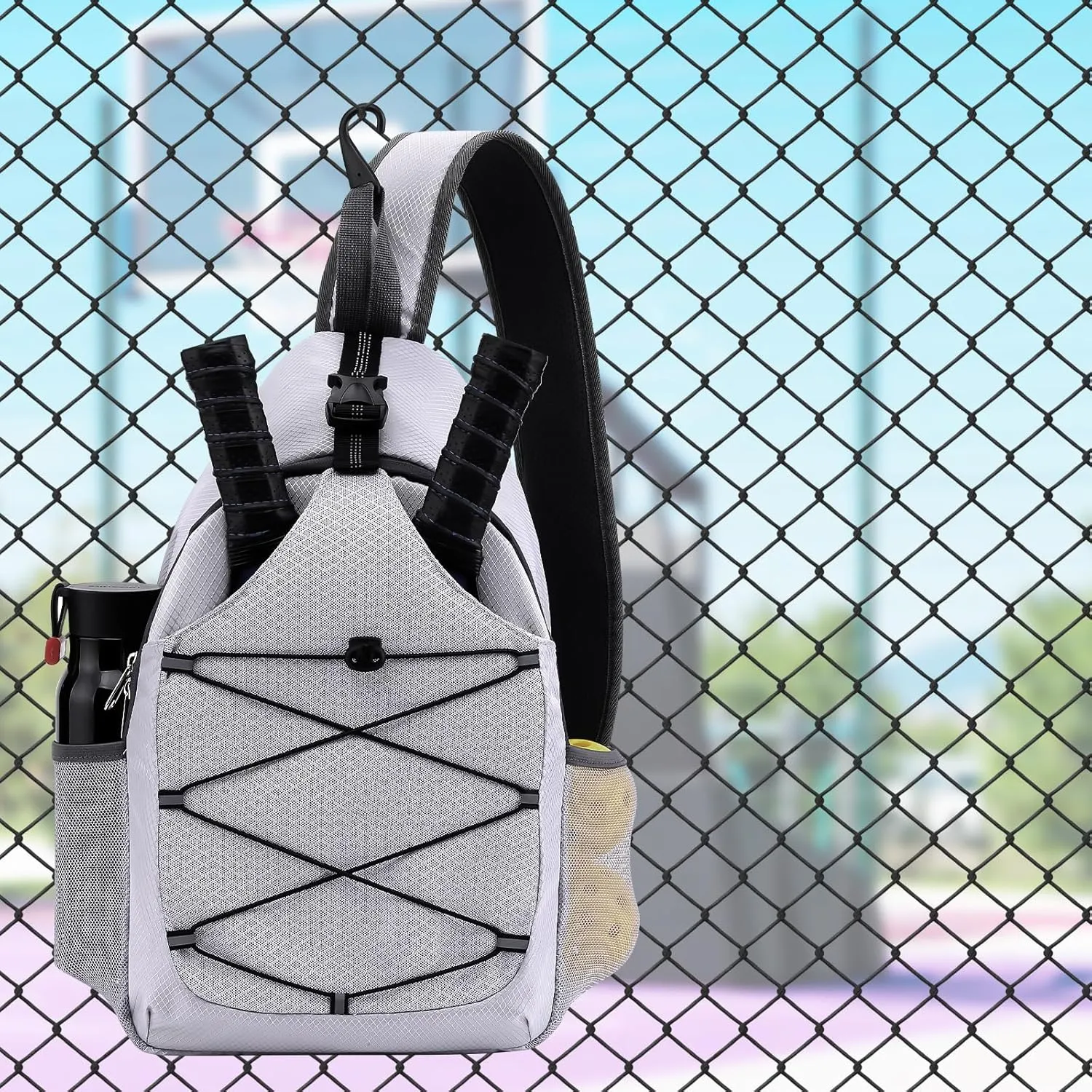 Pickleball Bag Pickleball Paddle Bag Small Pickleball Bag for Women Men, Adjustable Pickleball Sling Bag with Fence Hook Water Bottle Holder for Pickleball Paddle Racket