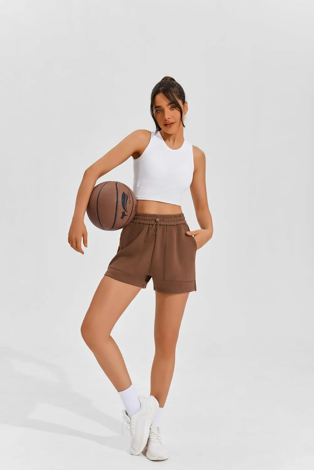 PINSPARK Sweat Shorts for Women Casual Summer Athletic Short Elastic Waist Comfy Lounge Shorts Bottoms with Pockets
