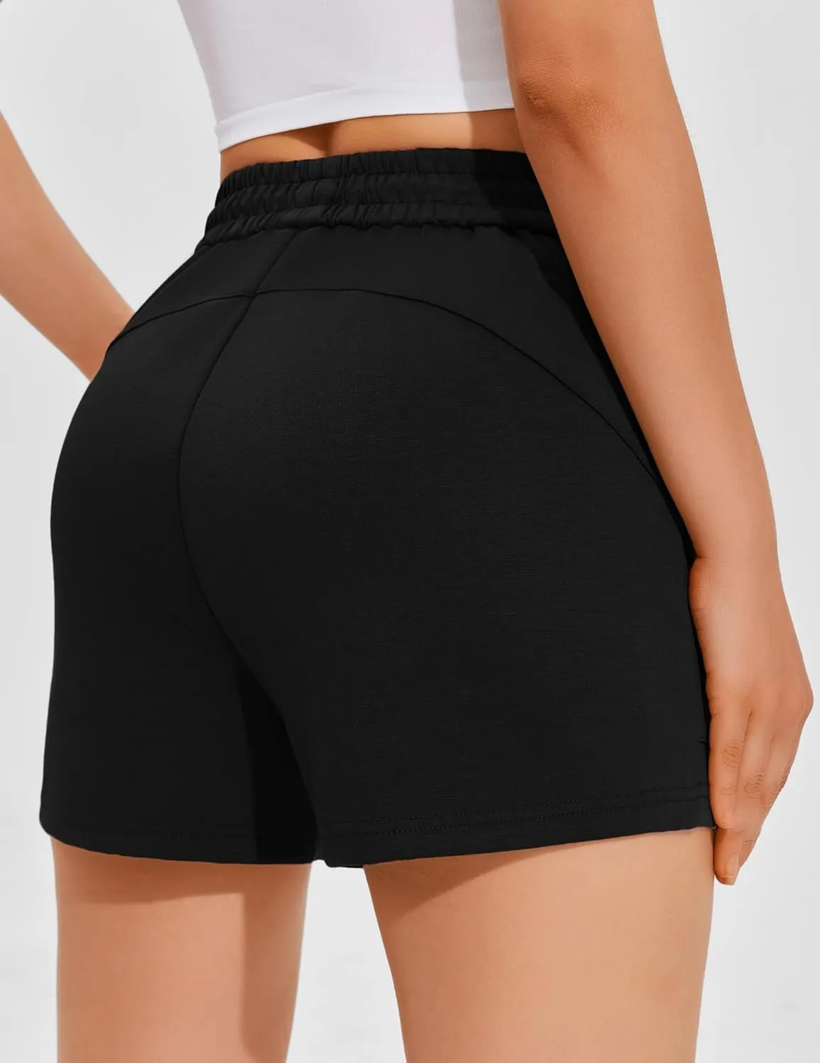 PINSPARK Sweat Shorts for Women Casual Summer Athletic Short Elastic Waist Comfy Lounge Shorts Bottoms with Pockets