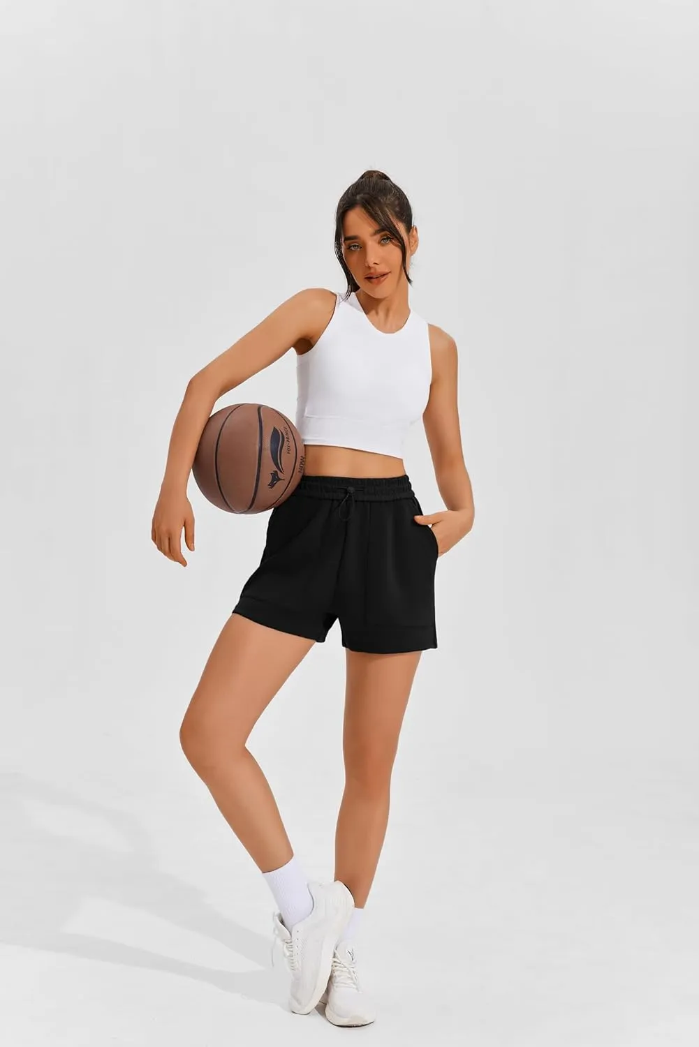 PINSPARK Sweat Shorts for Women Casual Summer Athletic Short Elastic Waist Comfy Lounge Shorts Bottoms with Pockets