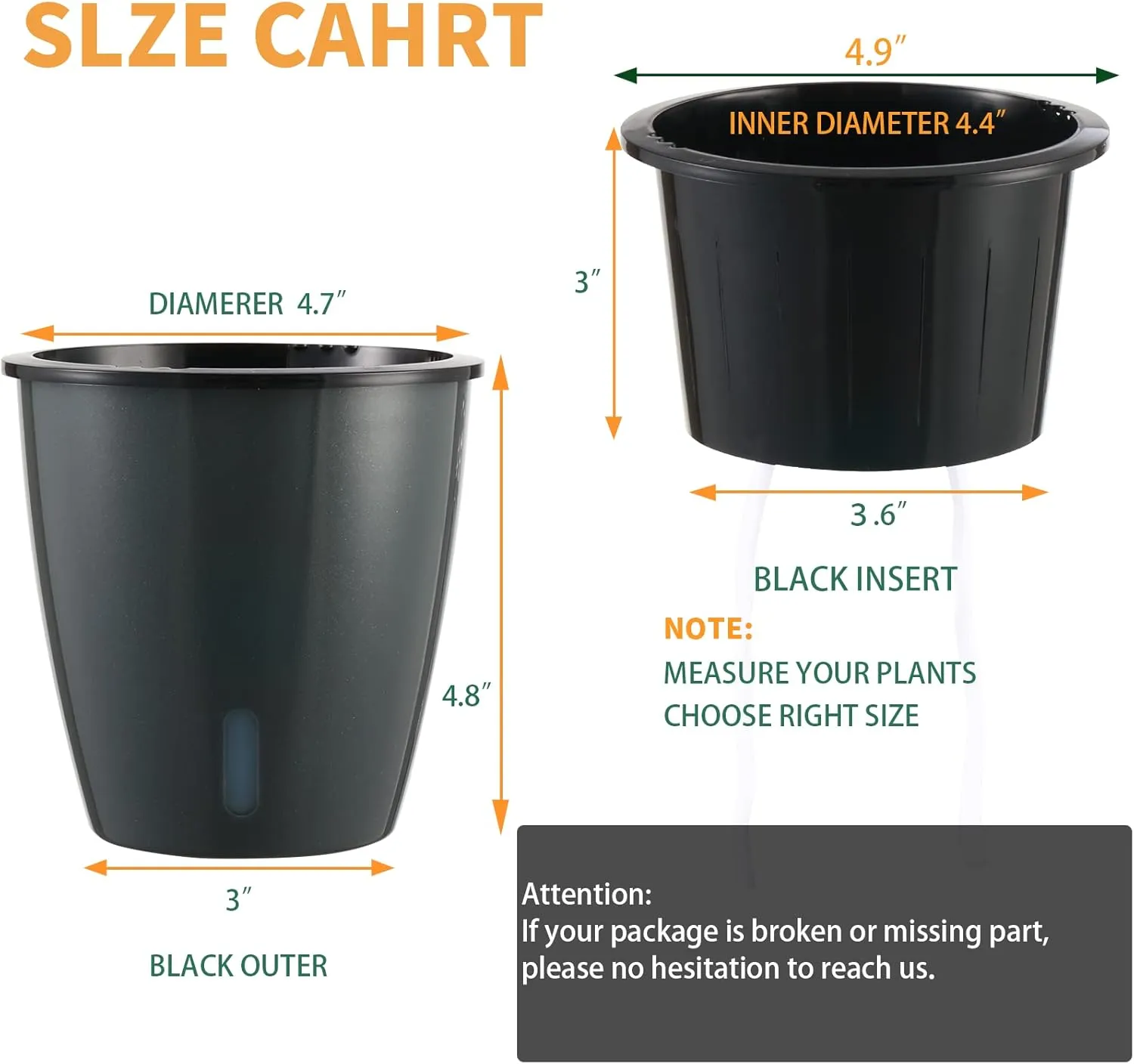 Planterhoma 5 Inch Self Watering Pots for Indoor Plants, 6 Packs African Violet Pots with Indicator, Black Wick Pot with Drainage Holes, Self Watering Planters for Orchid, Devil's Ivy, Grey