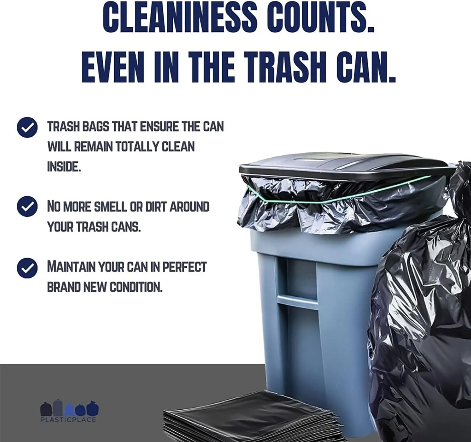 Plasticplace 95-96 gallon Garbage Can Liners │1.5 Mil │ Black Heavy Duty Trash Bags │ 61” X 68” (25Count)