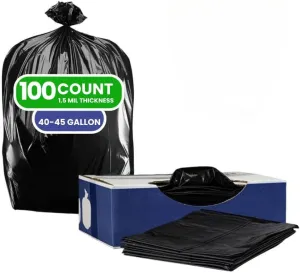 Plasticplace Heavy Duty Trash Bags: 40-45 Gallon Black Trash Bags, 1.5 Mil, 40"x46" Size, Heavy Duty Black Garbage Bags (100 Count)