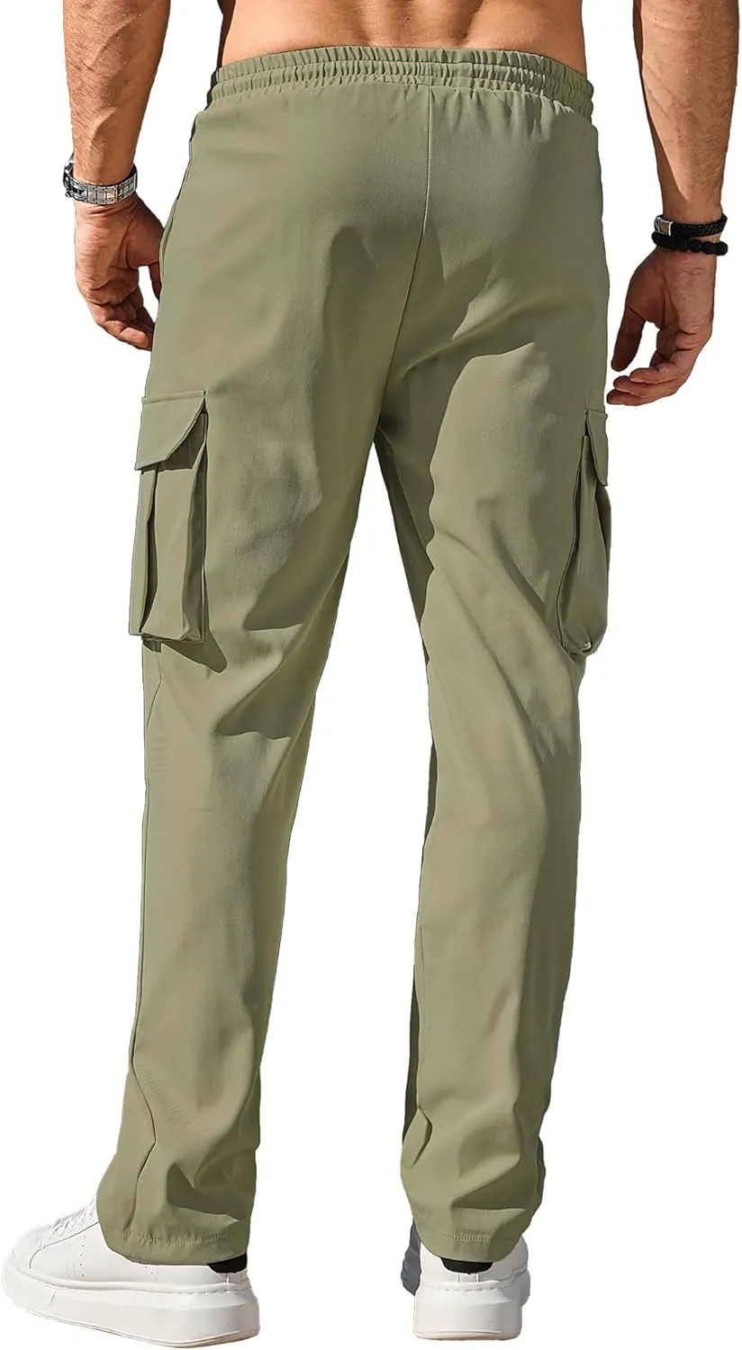 PLEPAN Men's Casual Cargo Pants Drawstring Hiking Pants Workout Tactical Joggers Sweatpants for Men