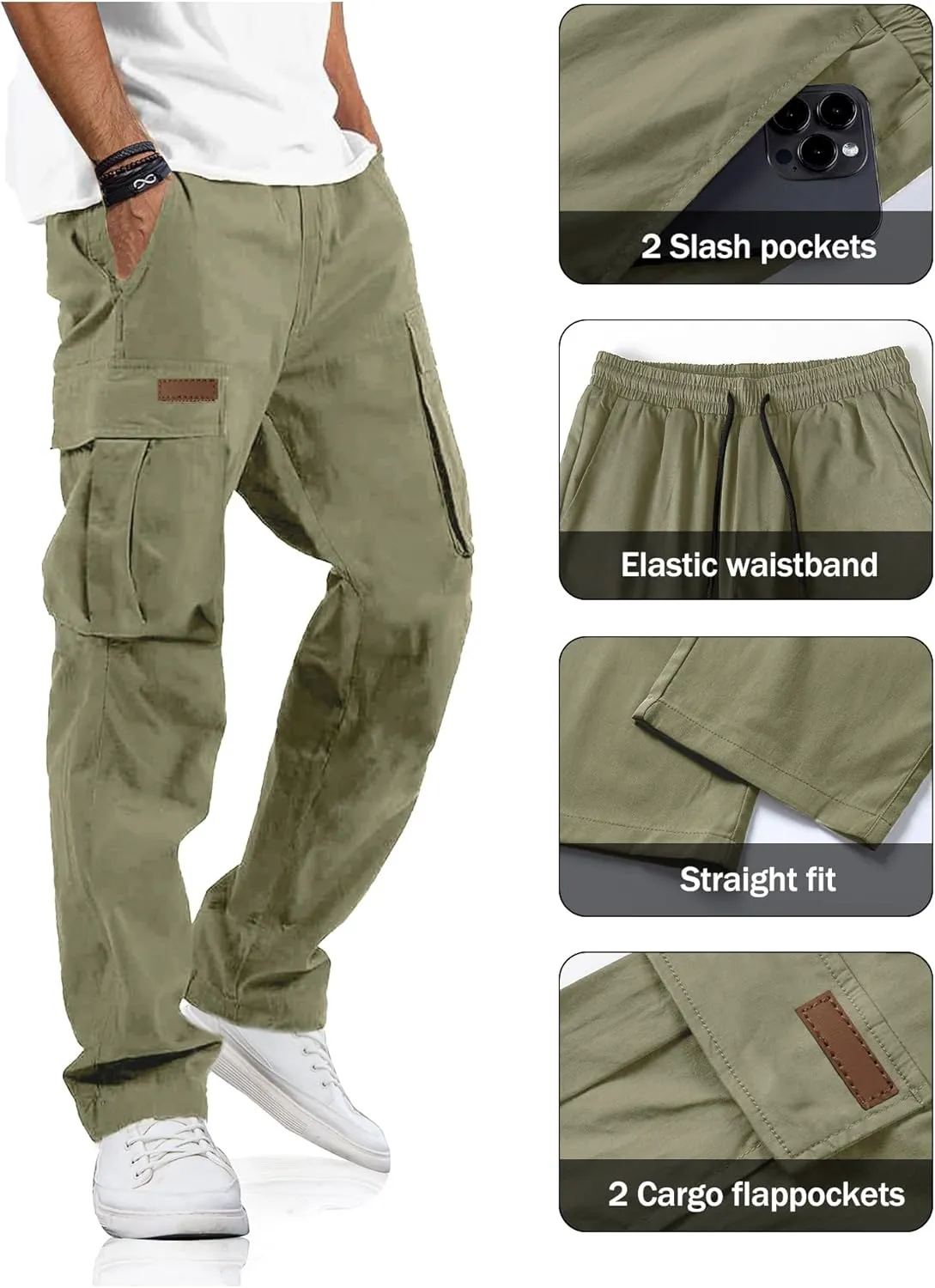 PLEPAN Men's Casual Cargo Pants Drawstring Hiking Pants Workout Tactical Joggers Sweatpants for Men