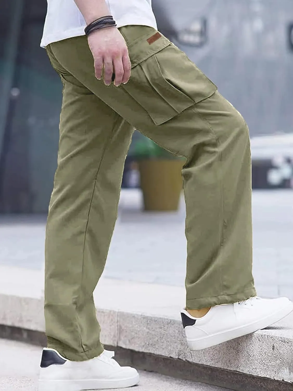 PLEPAN Men's Casual Cargo Pants Drawstring Hiking Pants Workout Tactical Joggers Sweatpants for Men
