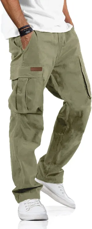 PLEPAN Men's Casual Cargo Pants Drawstring Hiking Pants Workout Tactical Joggers Sweatpants for Men