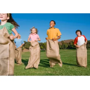 PNP Jute 4 Pack 40"x24" Heavy-Duty Classic Burlap Race Bags for Kids and Adults