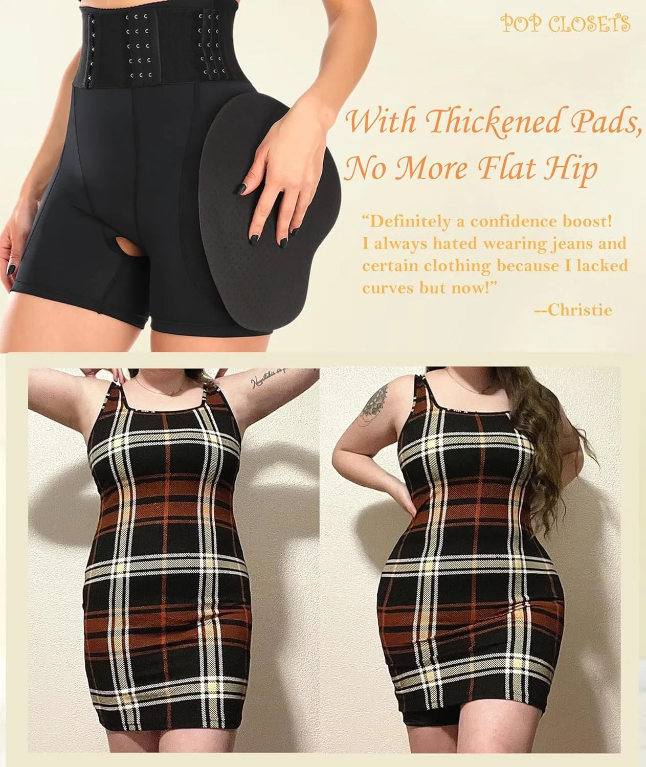 POP CLOSETS Hip Pads for Women Shapewear with Wrap Belt Hip Dip Pads Enhancer Butt Lifter Tummy Control Panties