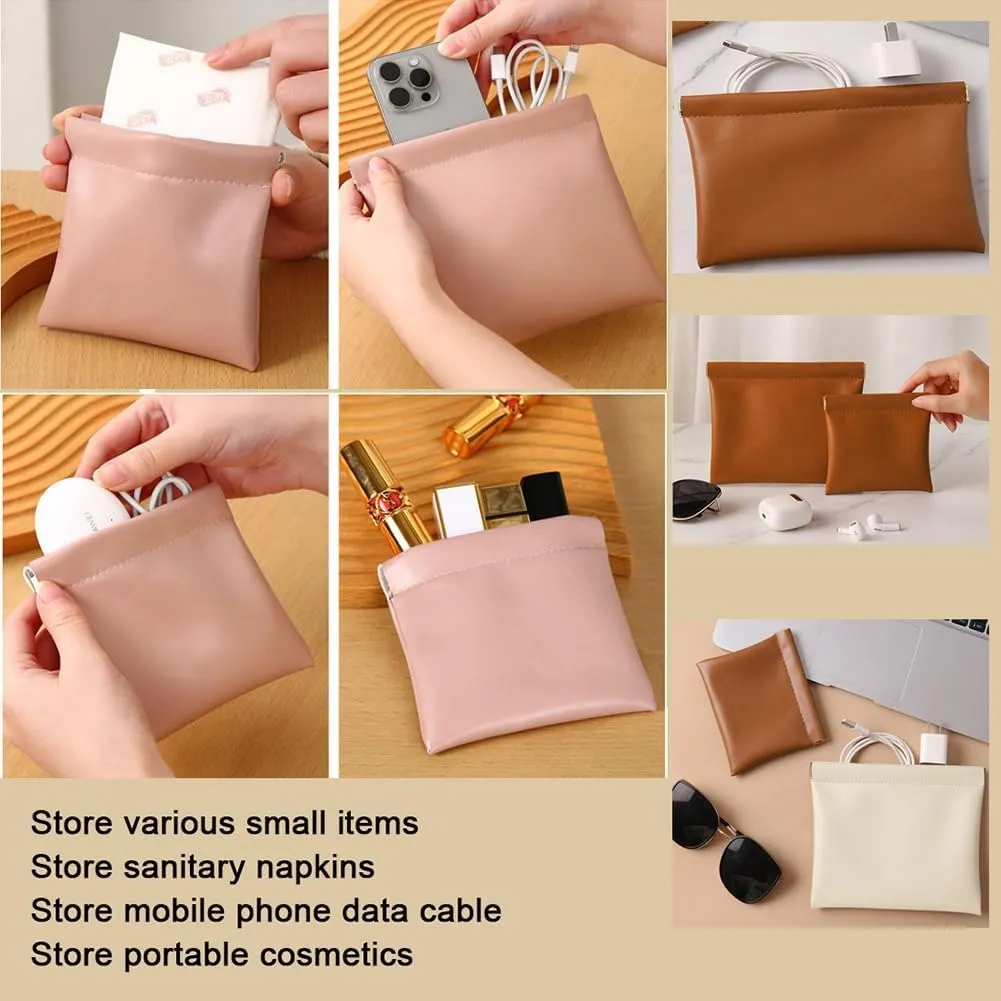 Portable Leather Self-Closing Mini Makeup Bag Lipstick Bag PU Leather Waterproof Automatic Closure Cosmetic Bag for Travel Outin Storage Organiser(Black,18x14cm(1pcs))