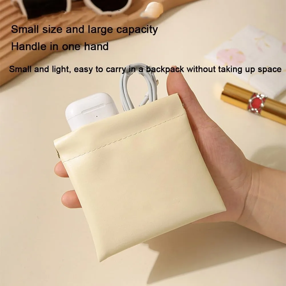 Portable Leather Self-Closing Mini Makeup Bag Lipstick Bag PU Leather Waterproof Automatic Closure Cosmetic Bag for Travel Outin Storage Organiser(Black,18x14cm(1pcs))