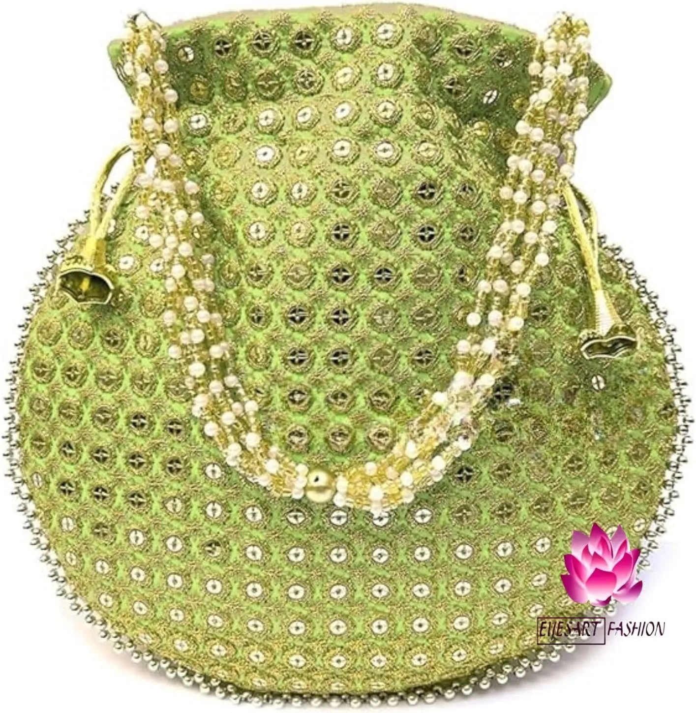 Potli Bag For Women Ethnic Designer Embroidery Work Batwa Pearls Handle With Intricate Bridal Drawstring Stylish Bridal Women