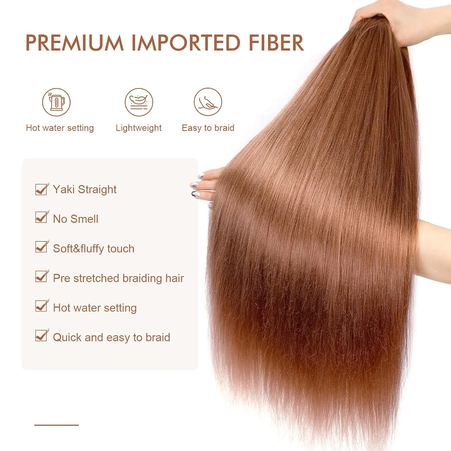 Pre-stretched Braiding Hair - 16 Inch 8 Packs Brown Short Braiding Hair For Twist or Box Braids, Yaki Texture Hot Water Setting Synthetic Braiding Hair Extensions (16 Inch, #30-8P)