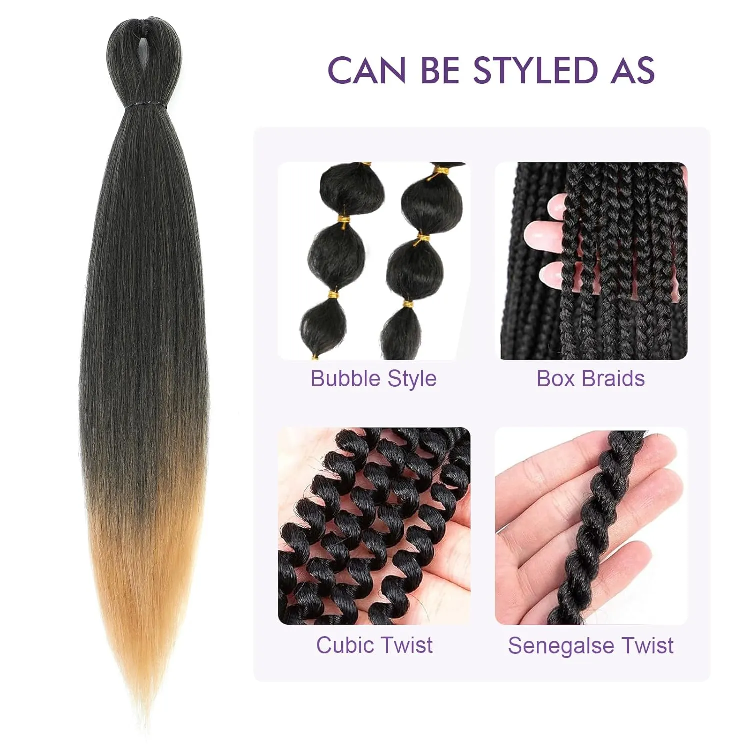 Pre-stretched Braiding Hair - 16 Inch 8 Packs Ombre Blonde Short Braiding Hair For Twist or Box Braids, Yaki Texture Hot Water Setting Synthetic Braiding Hair Extensions (16 Inch, T27-8P)