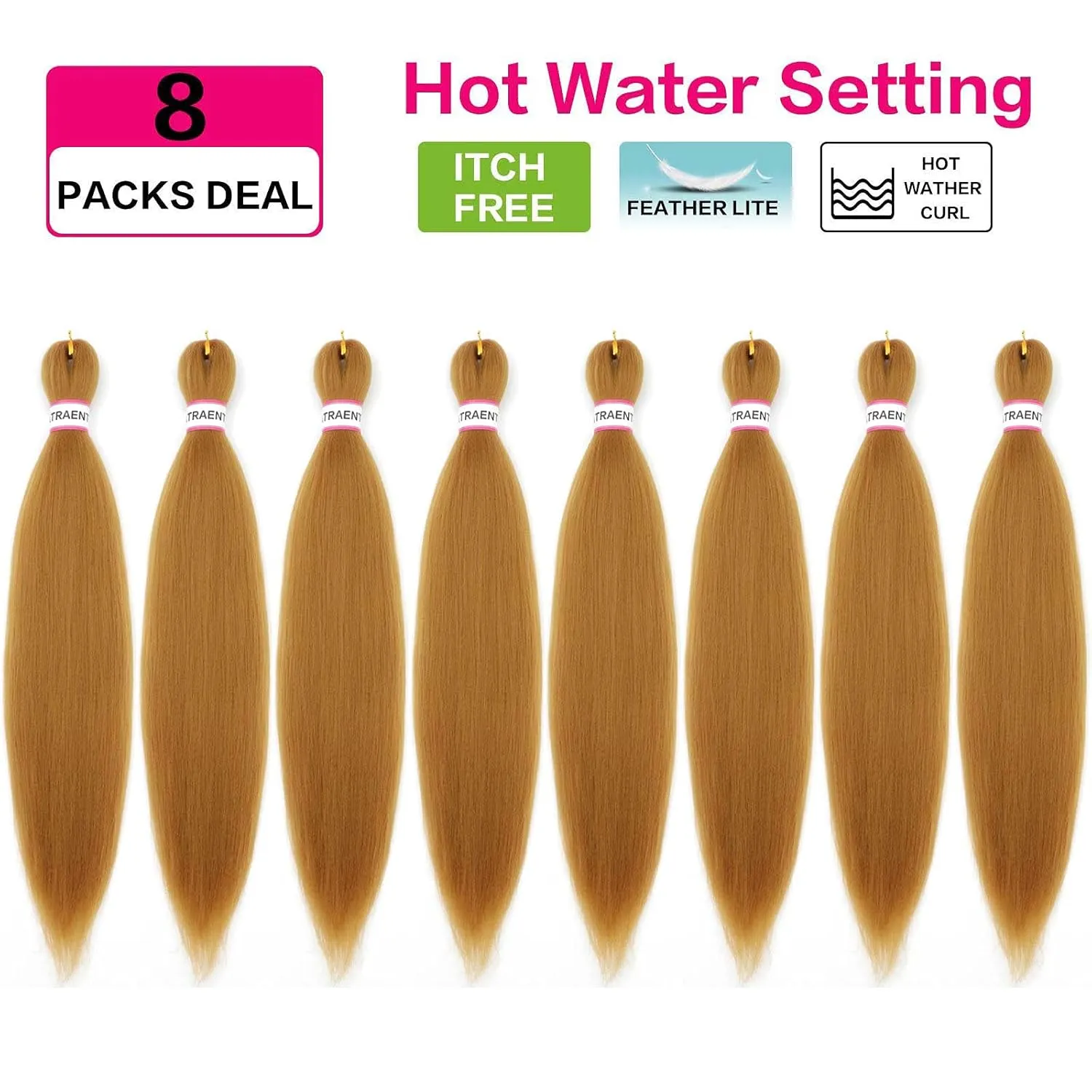 Pre Stretched Braiding Hair 18 Inch 8 Packs Honey Blonde Braiding Hair Long Prestretched Braiding Hair 27# Yaki Texture