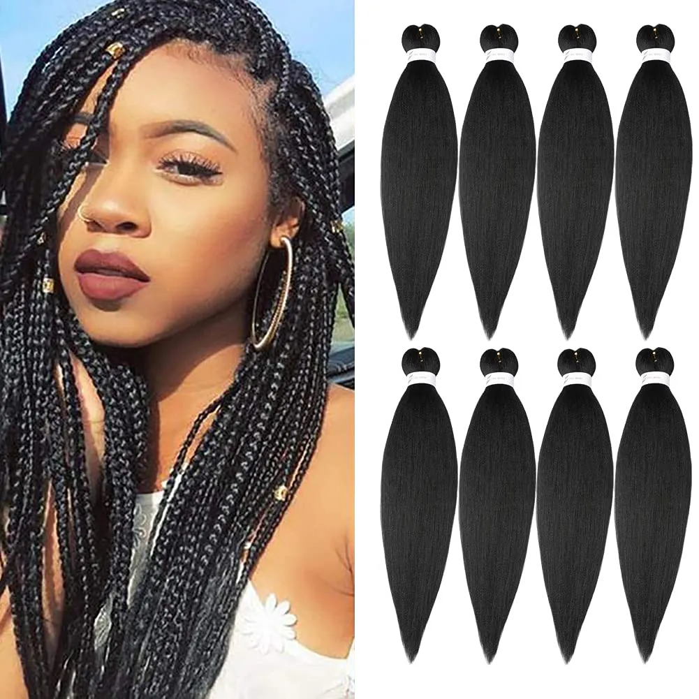 Pre Stretched Braiding Hair 20"-8 Packs Synthetic Braiding Hair Crochet Braids Hot Water Setting Professional Soft Yaki Straight Texture (20Inch,#1)
