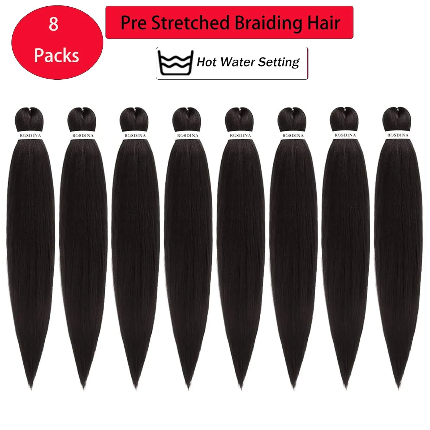 Pre-stretched Braiding Hair - 24 Inch 8 Packs Dark Brown Long Braiding Hair For Twist or Box Braids, Yaki Texture Hot Water Setting Synthetic Braiding Hair Extensions (24 Inch, #2-8P)
