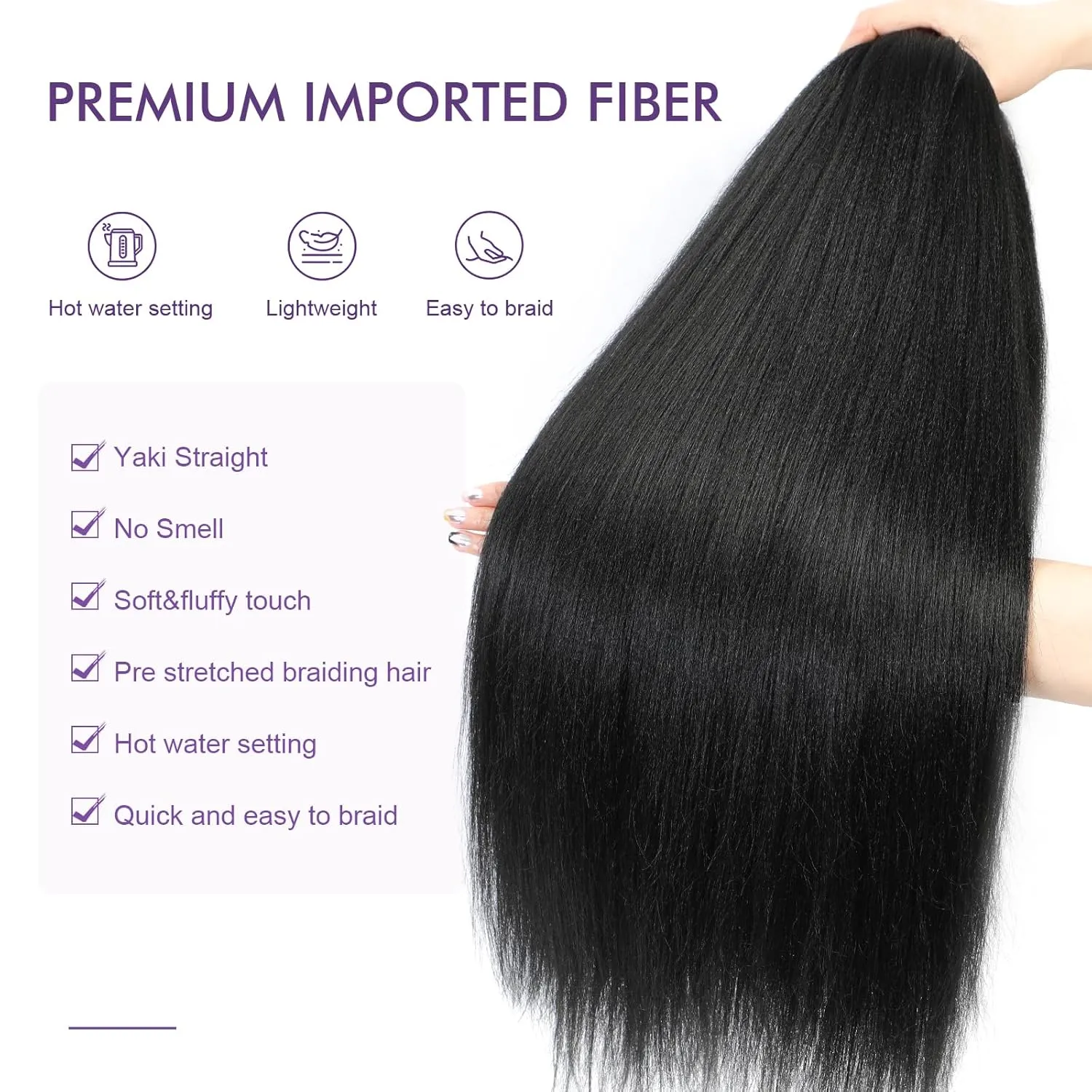 Pre-stretched Braiding Hair - 30 Inch 8 Packs Natural Black Super Long Braiding Hair For Twist or Box Braids, Yaki Texture Hot Water Setting Synthetic Crochet Braids (30 Inch, 1B-8P)