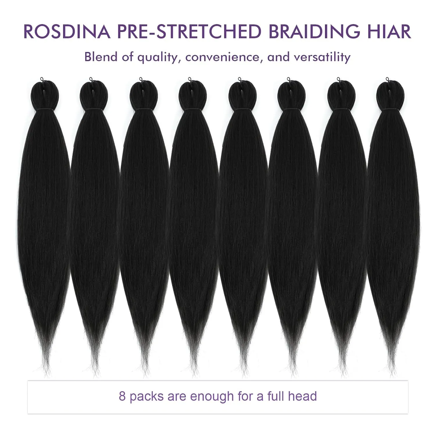 Pre-stretched Braiding Hair - 30 Inch 8 Packs Natural Black Super Long Braiding Hair For Twist or Box Braids, Yaki Texture Hot Water Setting Synthetic Crochet Braids (30 Inch, 1B-8P)