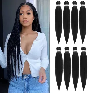 Pre-stretched Braiding Hair - 30 Inch 8 Packs Natural Black Super Long Braiding Hair For Twist or Box Braids, Yaki Texture Hot Water Setting Synthetic Crochet Braids (30 Inch, 1B-8P)